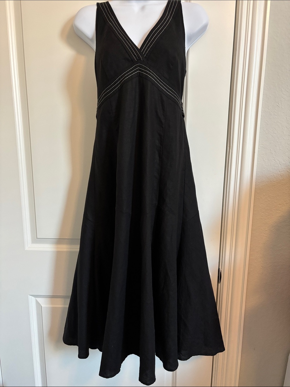 Zara Basic Linen Black V-Neck Sleeveless Midi Dress Size Medium